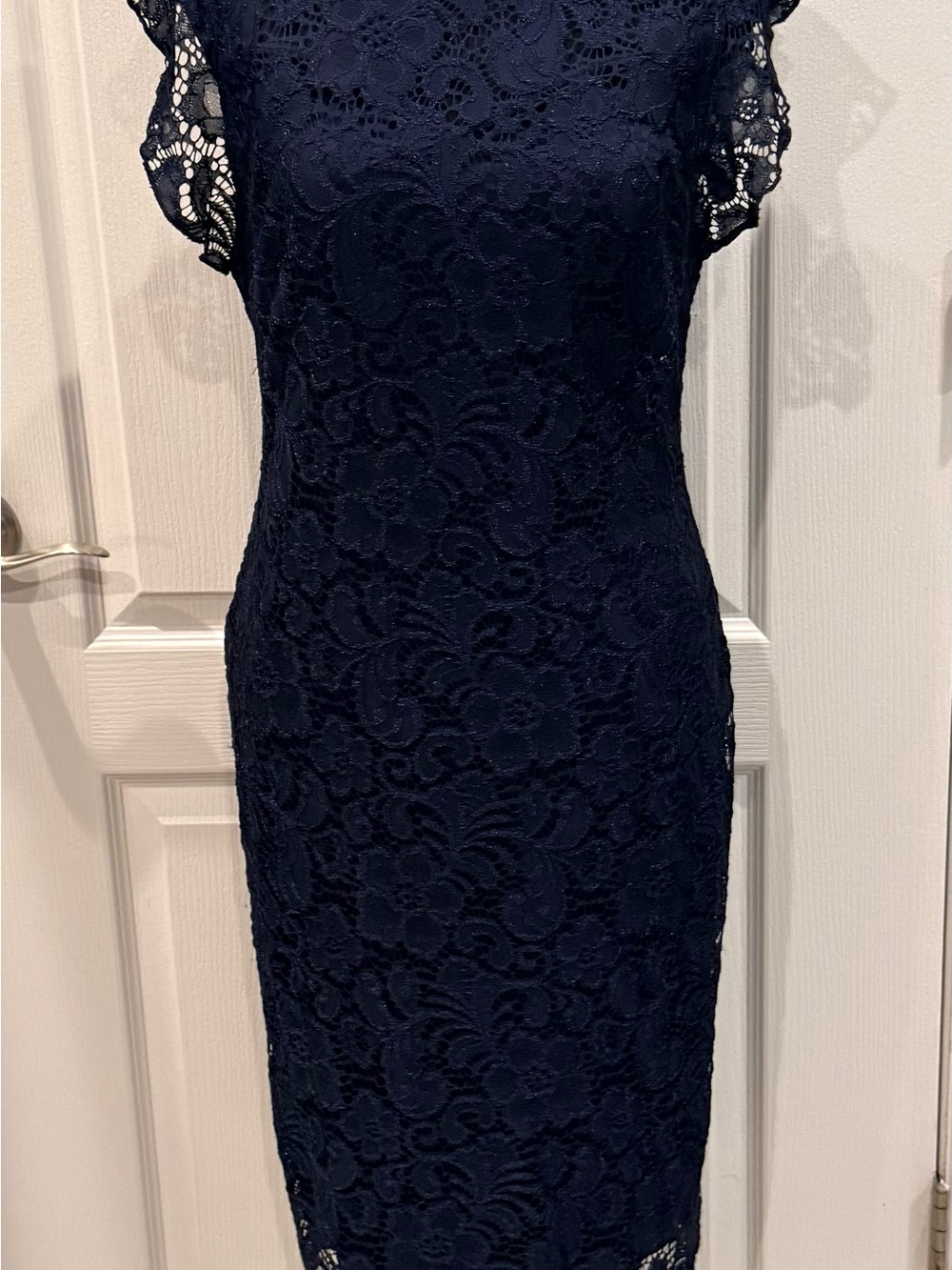 Enfocus Studio Navy Lace Midi Dress with Cap Sleeves